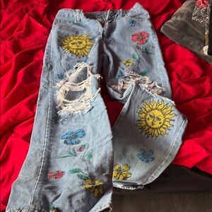 Floral print Distressed Jeans.